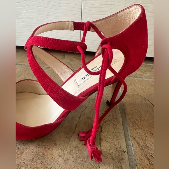 LK Bennett Loren Roca Red Suede Leather Pumps Heels Ankle Tie Size EU 37 US 6.5 - Picture 4 of 15